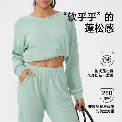 跃牌【欲动春风】系列 秋冬华夫格圆领运动长袖t恤纯色宽松休闲跑步健身上衣52569 商品图3