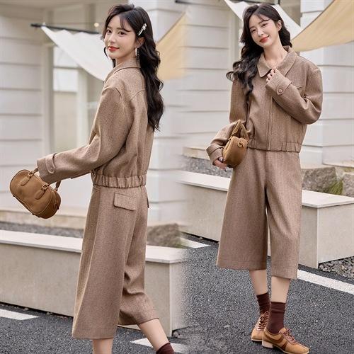QYZ F10轻熟风翻领外套阔腿裤套装女2025春秋季新款气质显瘦高级感两件套 商品图1