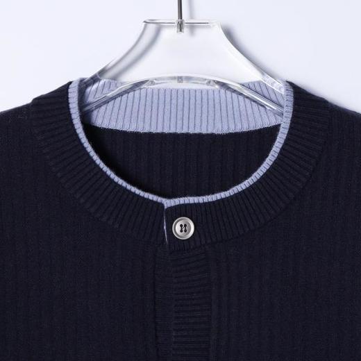 259059SDSA秋冬新款痞帅男装慵懒风竖纹纽扣圆领假两件开衫针织毛衣百搭 商品图2