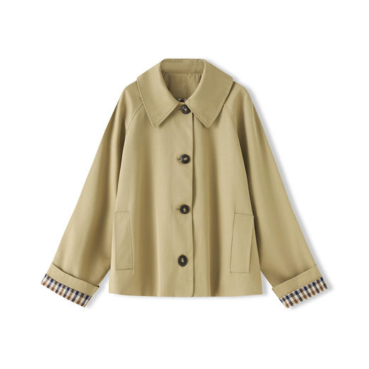 「高货wl」全新升级【铂金会员367/天猫499/差价132】(20527)洛诗琳法式复古格纹拼接外套2025秋季宽松短款风衣外套 商品图4