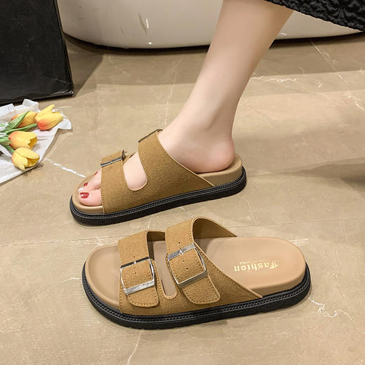 一脚蹬超方便！！【特妮娜 双扣治愈系勃肯拖】精选牛皮革 双扣设计 自由调节松紧 防水防汗 增高3.5cm 橡胶大底 防滑耐磨 商品图9