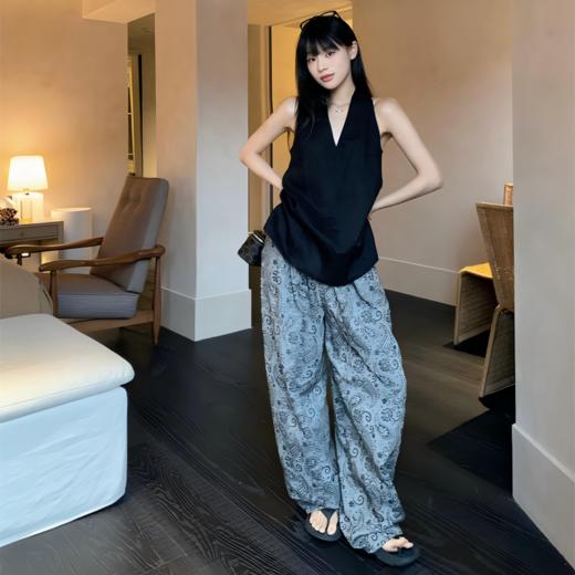 慵懒风必备！【特妮娜 腰果花阔腿裤】复古提花阔腿裤 打造美式复古INS风 轻松穿出大长腿 梨形身材救星 松紧腰加抽绳设计 不挑身材 舒适柔软面料 触感丝滑 不易变形 商品图0