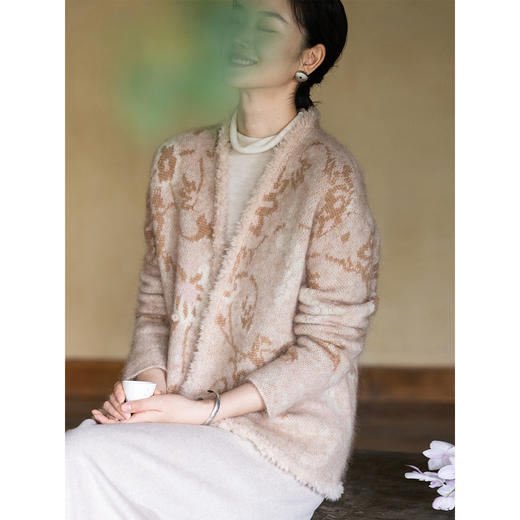 牧衣游原创 提花双色织毛织外套冬软糯轻盈蓬松保暖百搭开衫 言沐 商品图1