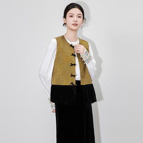 「高货wl」全新升级【铂金会员330/天猫439/差价109】(15459)洛诗琳新中式提花拼接丝绒马甲2025秋季衣显瘦国风上衣