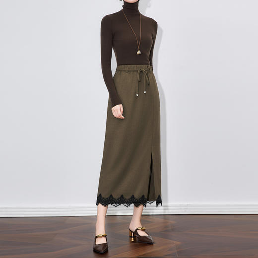 「高货wl」全新升级【铂金会员257/天猫349/差价92】(20741)洛诗琳优雅蕾丝花边拼接半身裙2025秋季侧开叉显瘦直筒裙 商品图0