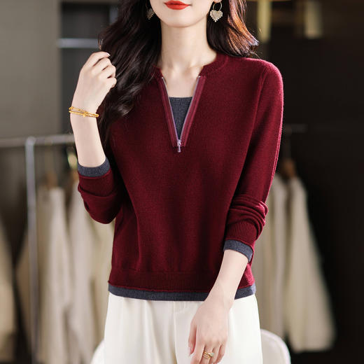 CC 1233时尚漂亮上衣针织衫假两件半拉链 商品图3