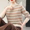 CC 25348复古条纹针织衫漂亮减龄上衣半高领宽松大码 商品缩略图0