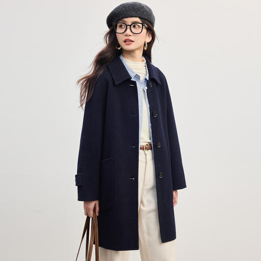 【10/1新品】熙世界简约法式100.羊毛双面呢大衣女高级感翻领毛呢外套2025秋冬 商品图4