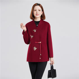 TC 215887双面羊毛大衣大码新中式国风刺绣羊毛呢外套
