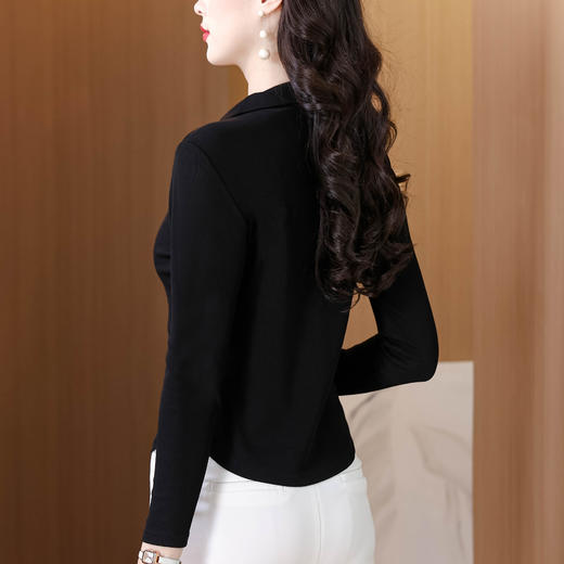 KQL 355h8307法式气质配丝巾长袖T恤修身显瘦洋气上衣 商品图3
