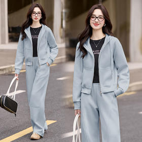 ZYRH2095休闲运动连帽卫衣套装女早秋显瘦开衫2025春季新款阔腿裤子两件套