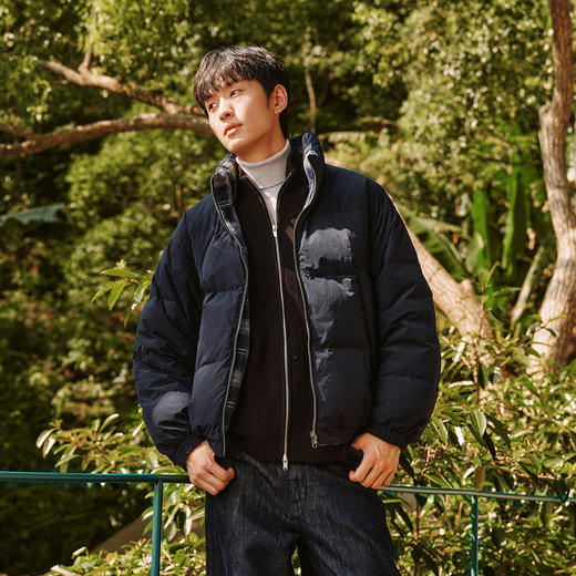 森马羽绒服男冬装80绒子双面穿外套2025新款复古格纹学院立领上衣 商品图2