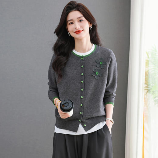 CC 5-6622圆领针织开衫外套宽松软糯毛衣 商品图3