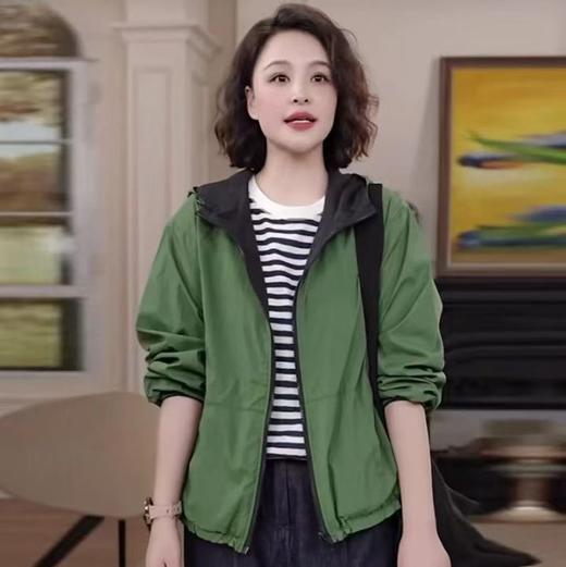 时尚休闲百搭防晒外套女2025夏季新款韩版两面穿宽松撞色连帽上衣 商品图0