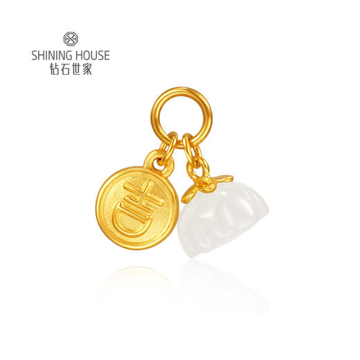 【定价黄金】【限时8折】【现货】钻石世家  吉事连连足金黄金和田玉手链手串吊坠配件（净金重约0.65克） 商品图3