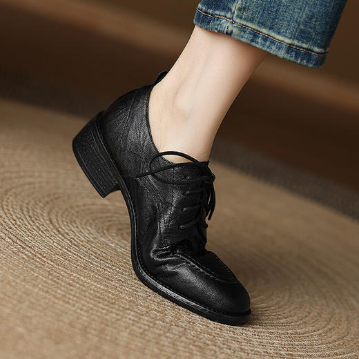 【预售5天】软面手抓羊皮英伦风小皮鞋女新款秋季系带通勤单鞋复古乐福鞋FK&X6165 商品图2