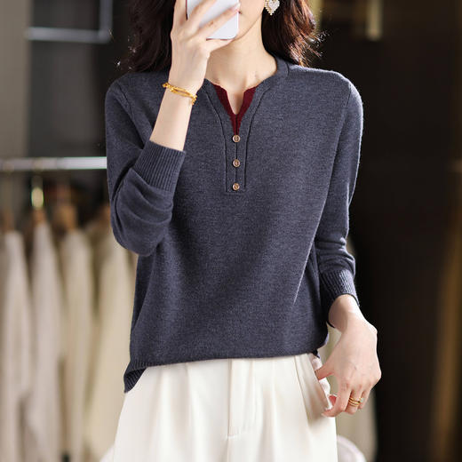 CC 1234上衣V领假两件针织打底衫毛衣 商品图0