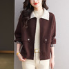 10-6737高级感洋气撞色外套时尚大码女装2025年新款春秋气质翻领毛呢开衫 商品缩略图0