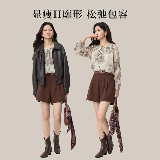 【10/1新品】熙世界度假风腰果印花衬衫女士长袖秋季休闲宽松复古松弛感雪纺衫 商品图2