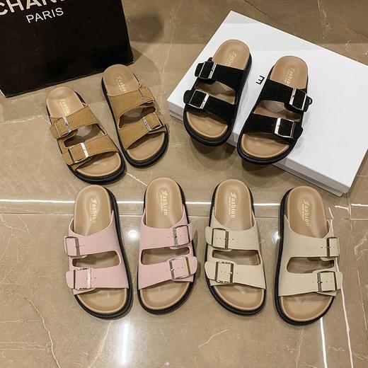 一脚蹬超方便！！【特妮娜 双扣治愈系勃肯拖】精选牛皮革 双扣设计 自由调节松紧 防水防汗 增高3.5cm 橡胶大底 防滑耐磨 商品图2