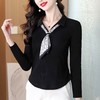 KQL 355h8307法式气质配丝巾长袖T恤修身显瘦洋气上衣 商品缩略图2