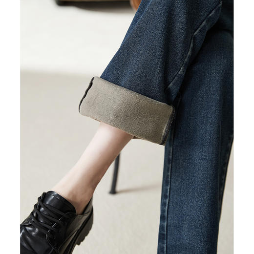 【薄绒牛仔-直筒长裤】逸阳秋冬新款弹力舒适磨毛款牛仔长裤4080 商品图7