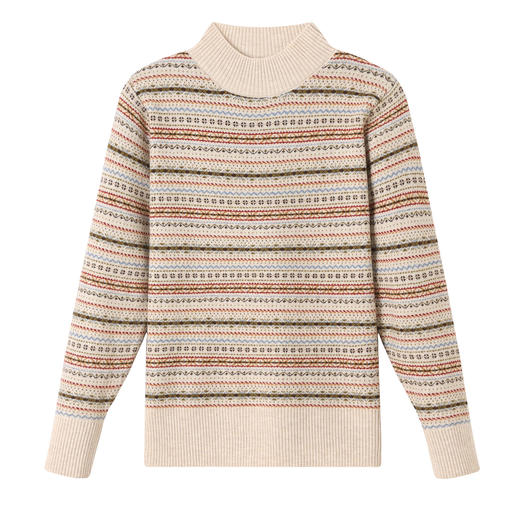 CC 25348复古条纹针织衫漂亮减龄上衣半高领宽松大码 商品图4