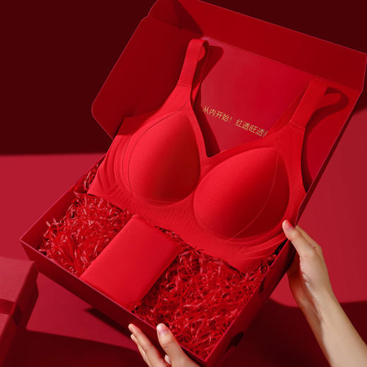 朱颜并蒂 舒适文胸套装(VIP)【鸿运礼盒装】反重力提拉无痕聚拢收副乳防下垂红色文胸套装 商品图10