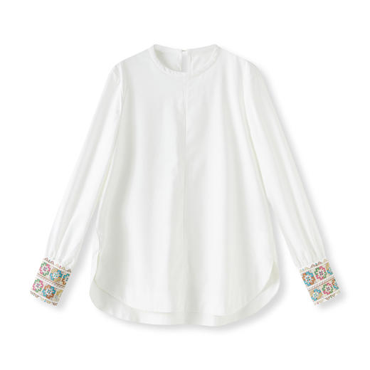 「高货wl」全新升级【铂金会员321/天猫429/差价108】(15328)洛诗琳新中式国风袖口刺绣衬衫2025秋季宽松圆领通勤上衣 商品图4