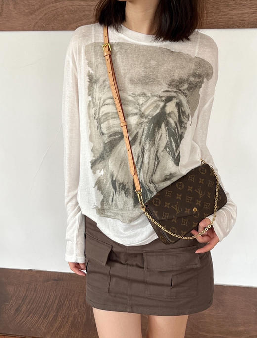 元单品质，原版钛钢五金！芯片防伪版本）三合一老花满印扣开合 涂层帆布拼牛皮革 链条包斜挎单肩包 常规 女款 棕色 商品图2