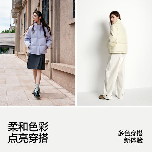 森马羽绒服女肌理拼接条纹学院风2025冬新款立领宽松插肩袖面包服 商品图2