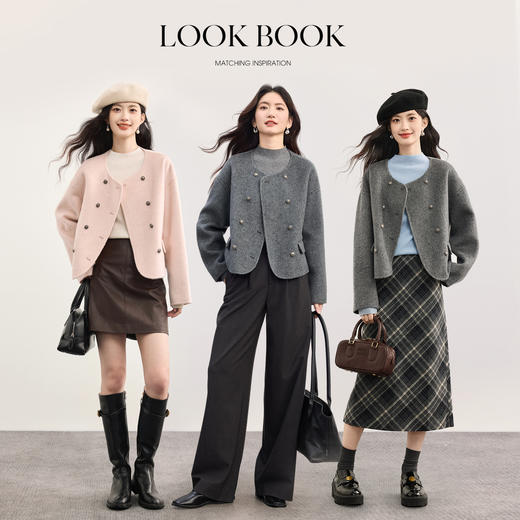 【周末秒杀】熙世界小香风羊毛双面呢外套女小个子2025秋冬新款山羊绒短款大衣 商品图4