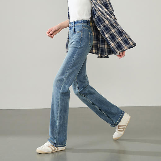 【薄绒牛仔-直筒长裤】逸阳秋冬新款弹力舒适磨毛款牛仔长裤4080 商品图9