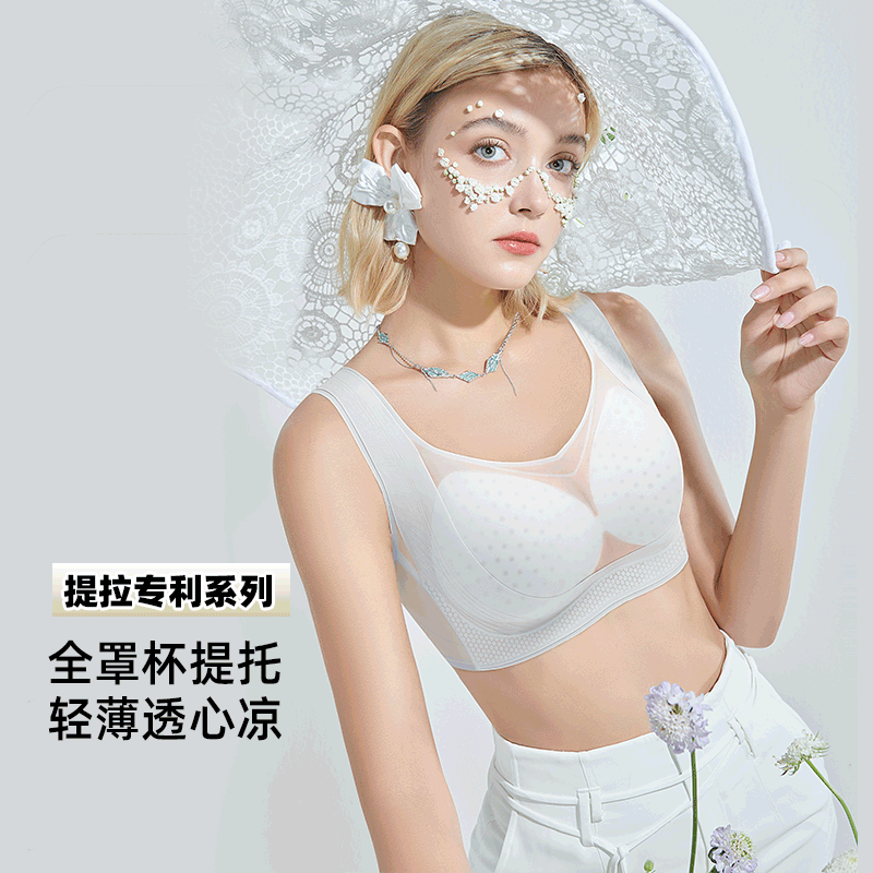 💗【提拉女王圆润款B-F】【7D超细纤维透气】润微洞洞模杯透气风王面料蜂巢+侧边果冻条文胸内衣 提拉薄纱【提拉系列】