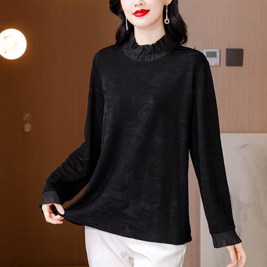 KQL A83N3192半高领打底衫提花拼接修身 商品图0