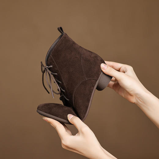 【预售5天】法式复古小踝靴系带秋冬新款磨砂皮短靴女翻毛皮马丁靴粗跟瘦瘦靴SP&X1528 商品图2