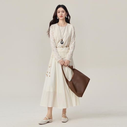 【10/1新品】熙世界优雅气质白月光穿搭套装女秋季法式蕾丝衫天丝半身裙两件套 商品图3