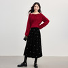 【10/1新品】熙世界赫本风黑金丝绒半身裙女秋冬新款雪花刺绣高腰显瘦a字半裙 商品缩略图2