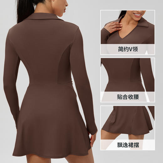 跃牌【欲动春风】系列 秋季长袖翻领网球裙速干收腰显瘦性感V领运动休闲连衣裙52568 商品图1