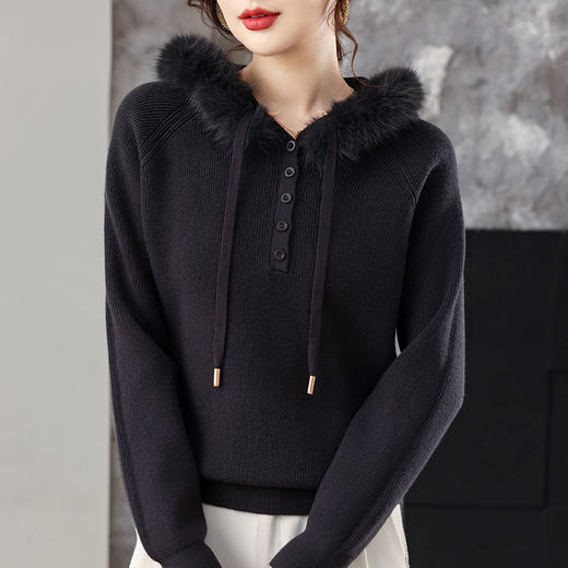 CC 25339针织连帽卫衣气质高级感宽松休闲帽衫洋气减龄 商品图2