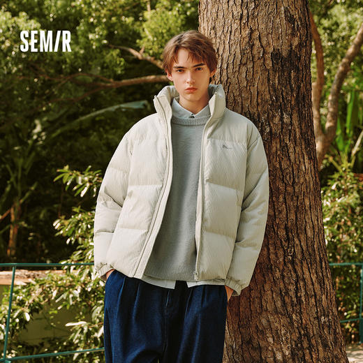 森马羽绒服男冬80绒子宽松立领面包服2025新款绣花肌理感外套百搭 商品图1