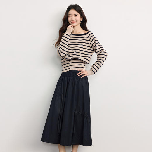 【10/1新品】熙世界不规则抽绳a字皮裙半身裙女2025秋冬新款复古中长pu皮伞裙 商品图2