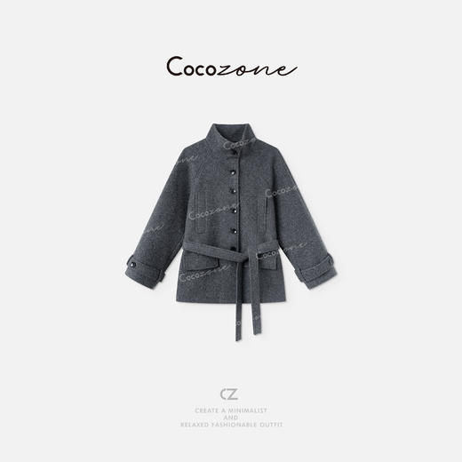 COCO ZONE 刘一一 25秋季新款冰川毛呢大衣外套立领收腰显瘦百搭大衣CD2A1691 商品图3