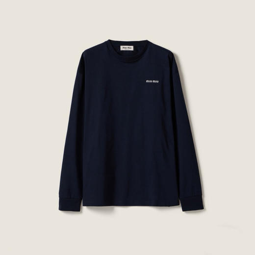 MIU-T 刺绣logo 藏蓝长袖T恤 商品图0