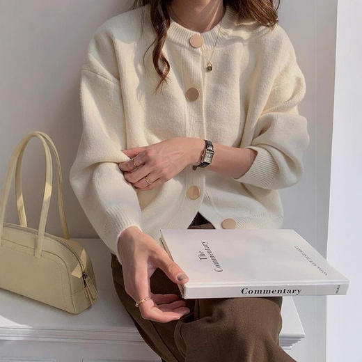 【天然纱线！柔肤透气】温柔松弛感针织开衫女早春装秋冬季复古纽扣上衣宽松外套毛衣。ha 商品图3