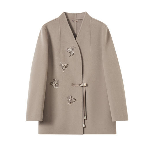 TC 215887双面羊毛大衣大码新中式国风刺绣羊毛呢外套 商品图4