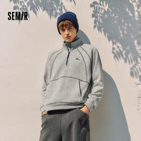 森马卫衣男冬季花纱半开襟立领上衣2025新款运动风撞色印花套头衫