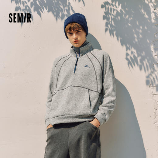 森马卫衣男冬季花纱半开襟立领上衣2025新款运动风撞色印花套头衫 商品图0