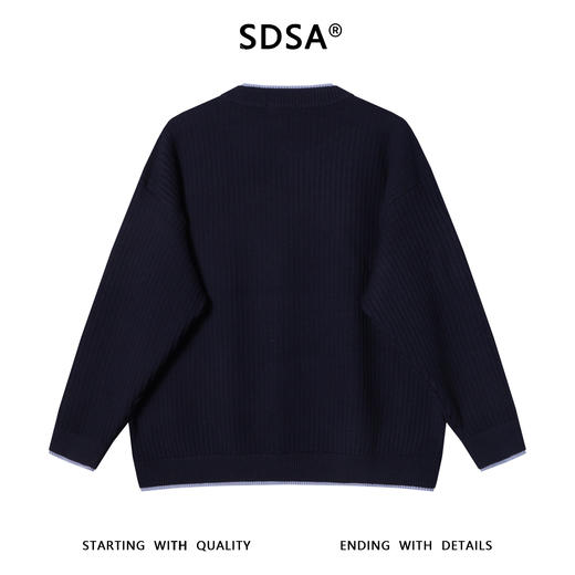 259059SDSA秋冬新款痞帅男装慵懒风竖纹纽扣圆领假两件开衫针织毛衣百搭 商品图5