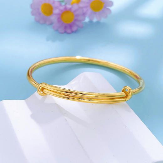 【限时克减128元】足金999 实心推拉手镯光面圆管推拉镯（面宽约3.6-4mm）(AUQSZ00081),(预售产品下单后不退款不退货不换货不补差价) 商品图1